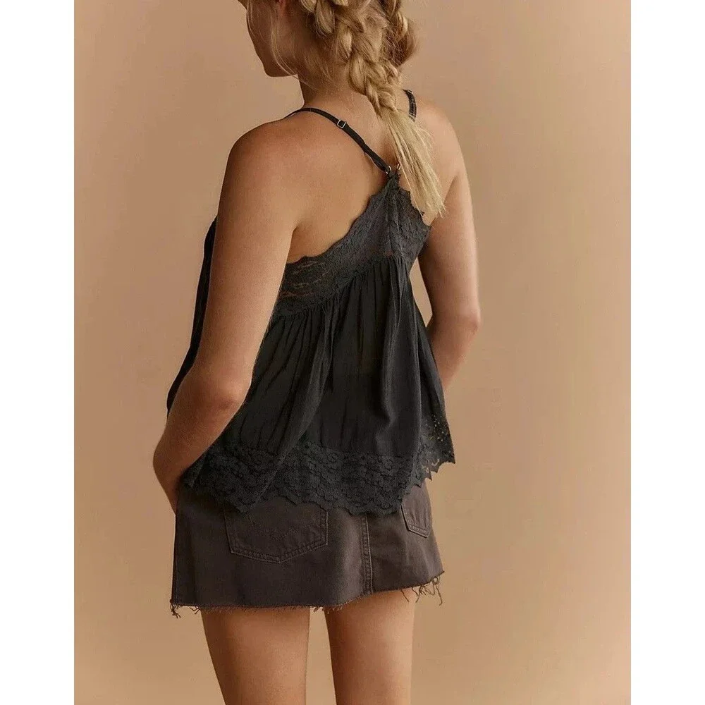 Intimately Free People Fiona Cami Blouse Top Tank Sleeveless Lace Slip S 289609
